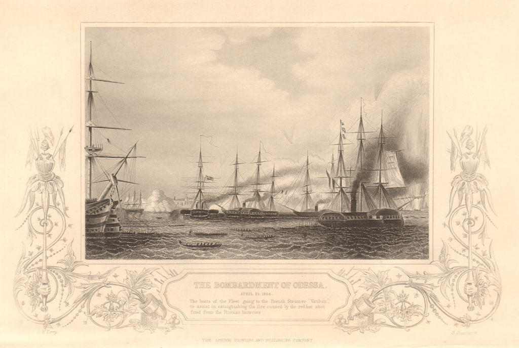 CRIMEAN WAR. The Bombardment of Odessa, April 22nd 1854 1860 old antique print